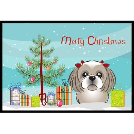 Carolines Treasures Carolines Treasures BB1622JMAT Christmas Tree & Gray Silver Shih Tzu Indoor or Outdoor Mat; 24 x 36 BB1622JMAT